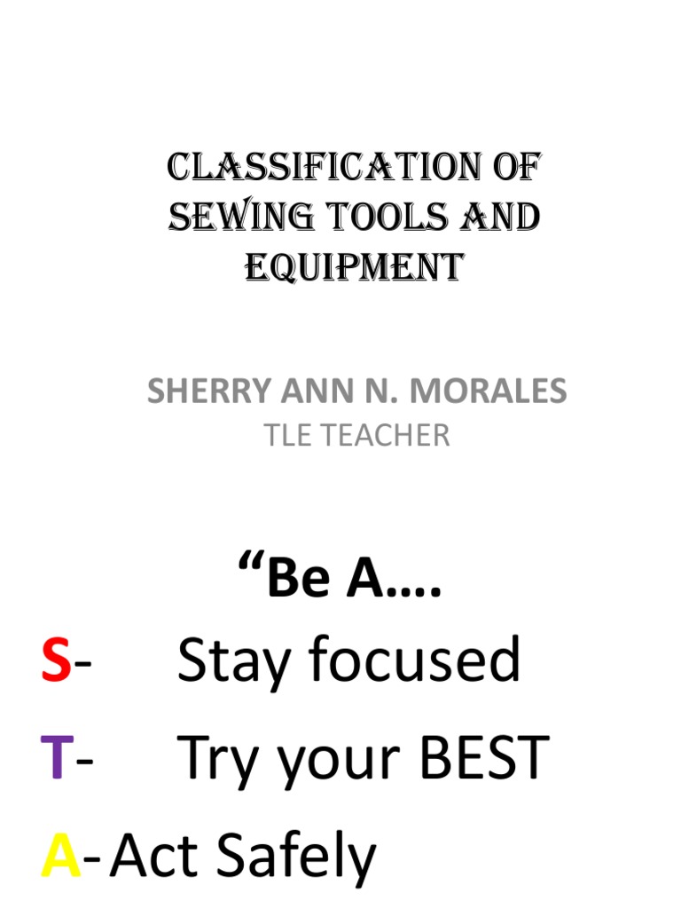 Classification of Sewing Tools and Equipment PDF Sewing Crafts