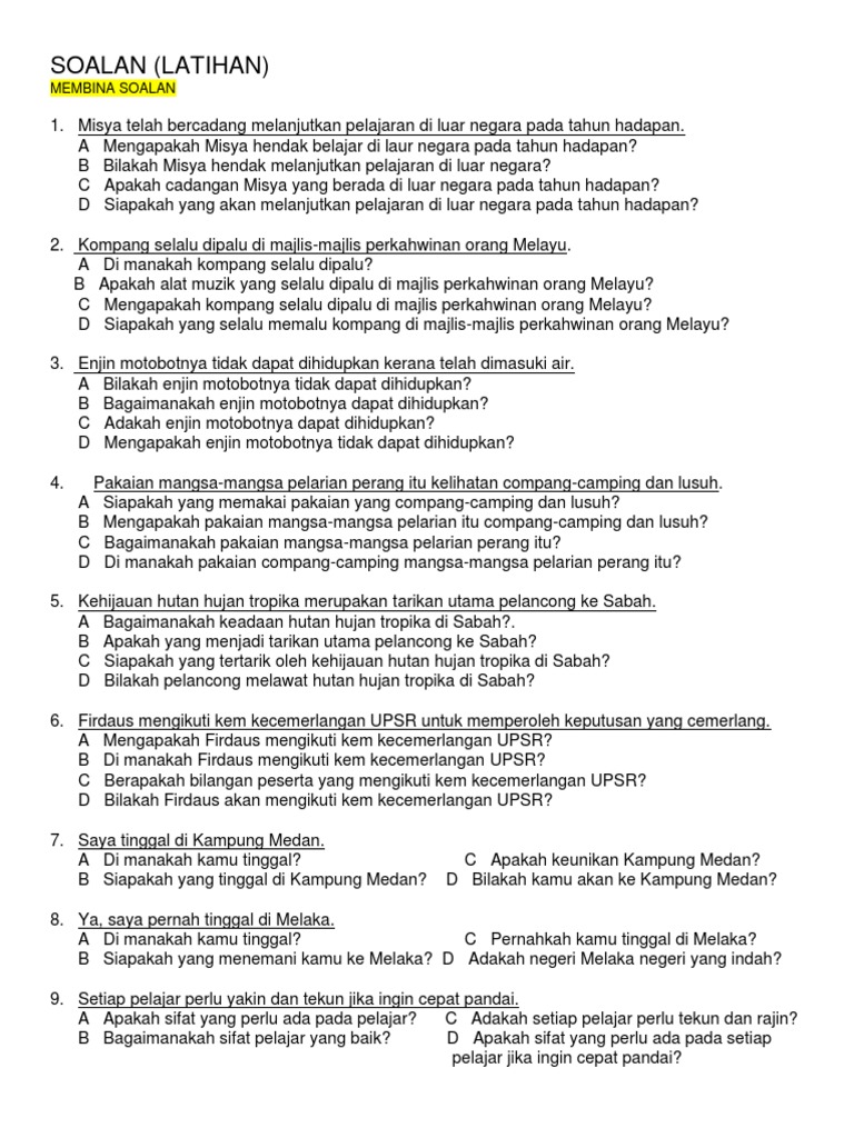 Soalan Bina Ayat Tanya Objektif Pdf