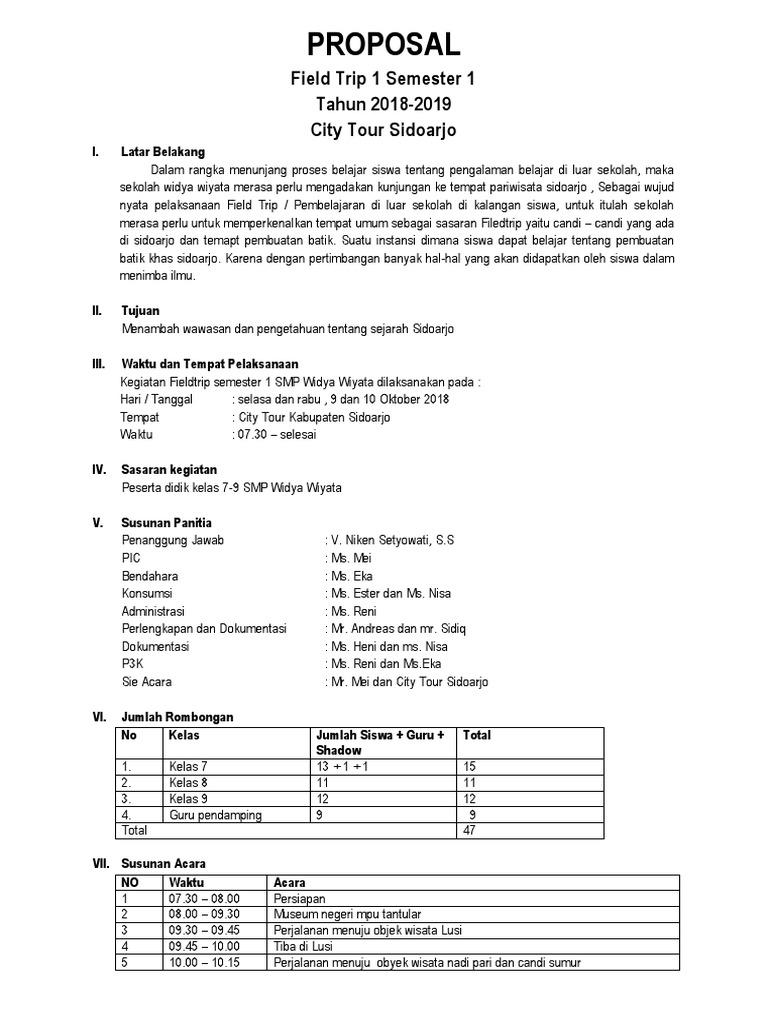Proposal Field Trip SMP PGRI 9 Sidoarjo | PDF