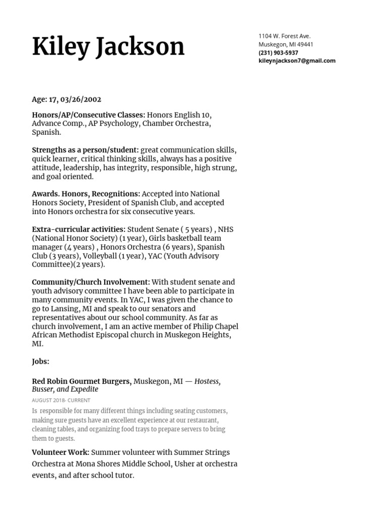 Kiley Jackson's Academic and Extracurricular Profile | PDF | Behavior ...