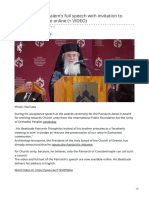 Patriarch of Jerusalem - Full Speech With Invitation To Primates