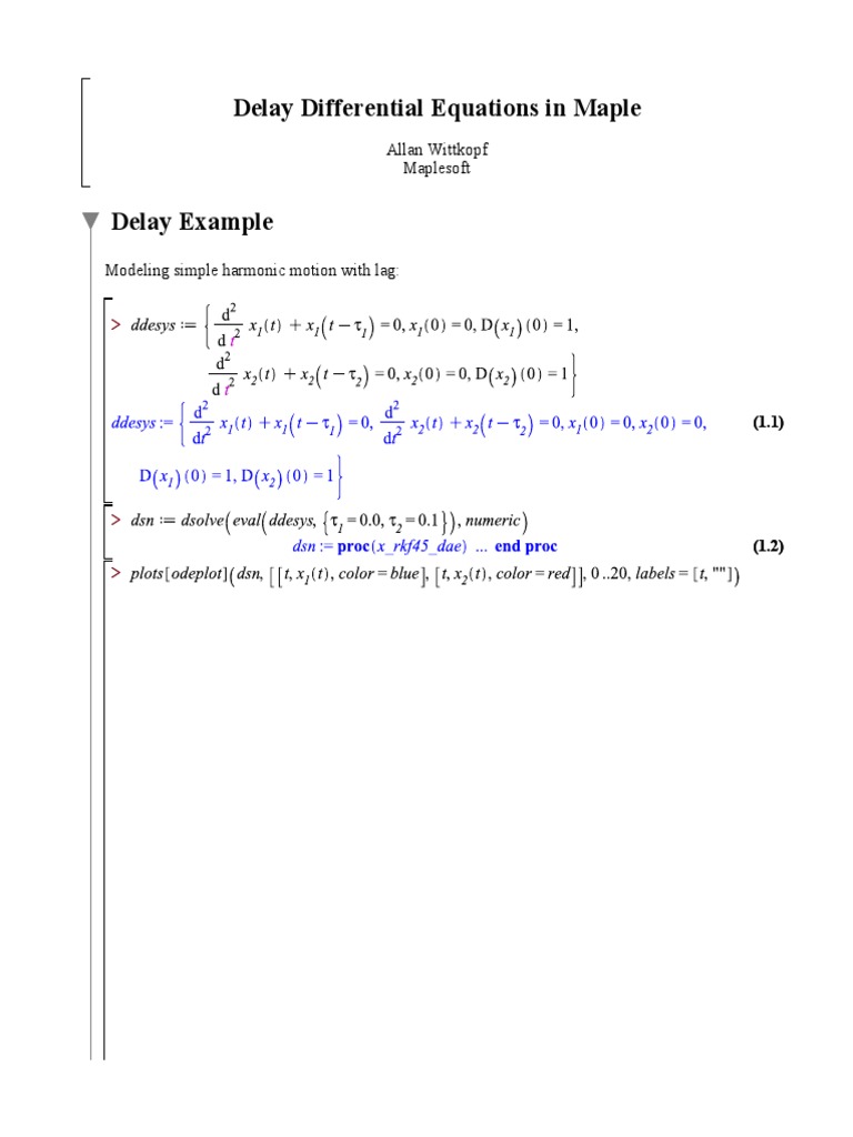 Delay Differential Equations in Maple | PDF | Initial Condition ...