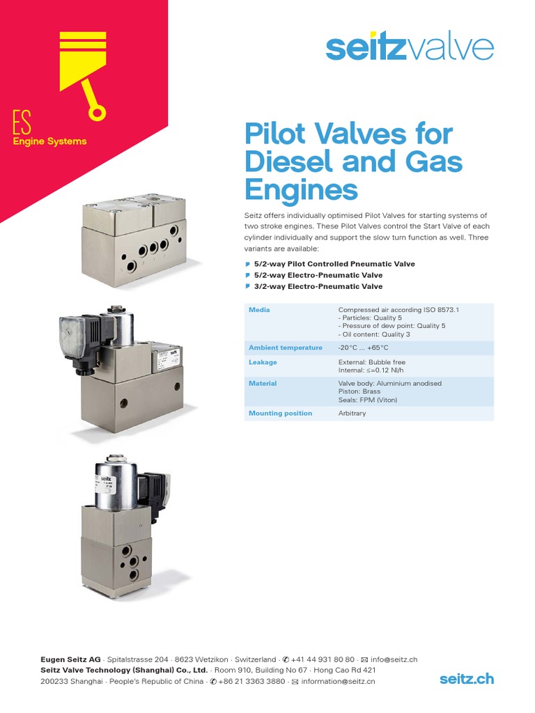Seitz Pilot Valves for Engine Systems | PDF | Valve | Pneumatics