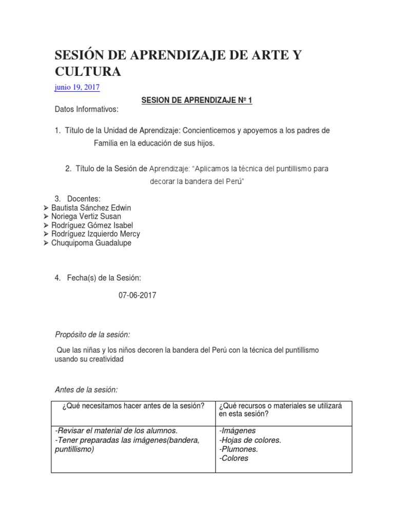 Sesión de Aprendizaje de Arte y Cultura | PDF | Aprendizaje | Creatividad