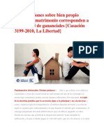 Construcciones sobre bien propio durante el matrimonio corresponden a la sociedad de gananciales