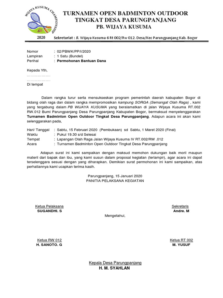 Proposal Tournament Badminton PDF