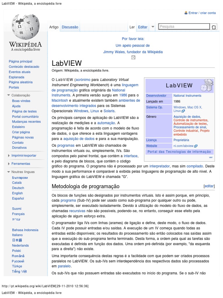 LabVIEW Wikipédia, A Enciclopédia Livre PDF Informática Áreas