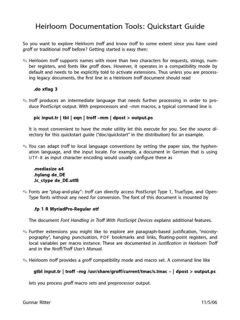 Heirloom Troff Quickstart Guide | PDF