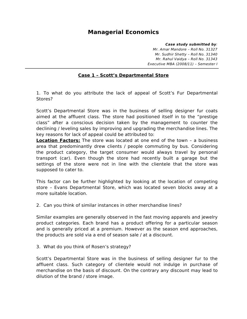 Scott's Department Store Case Study | PDF | Sears | Department Store