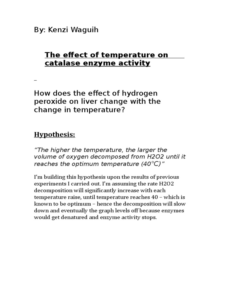 Catalase Experiment PDF Catalase Hydrogen Peroxide