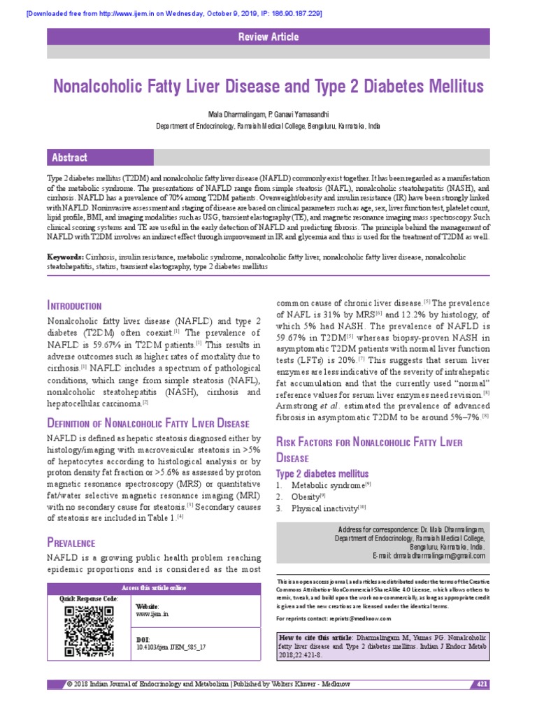 Nonalcoholic Fatty Liver Disease and Type 2 Diabetes Mellitus | PDF ...