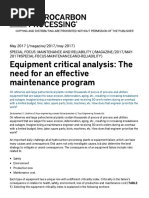 Equipment Critical Analysis - The Need For An Effective Maintenance Program