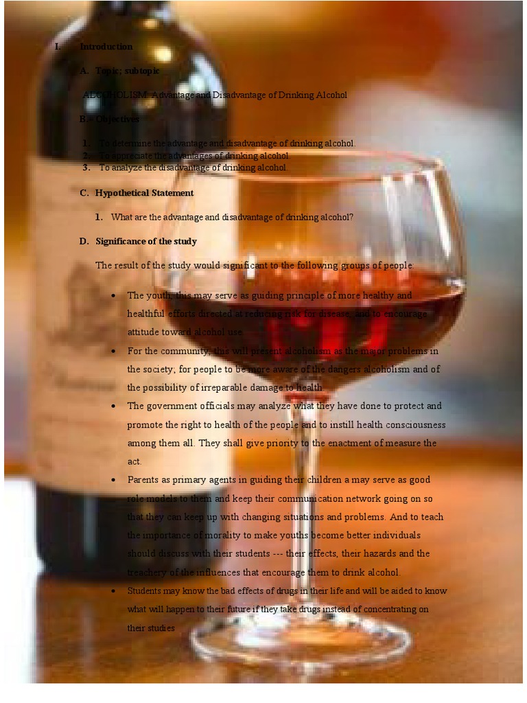 ALCOHOLISM Advantage and Disadvantage of Drinking Alcohol PDF