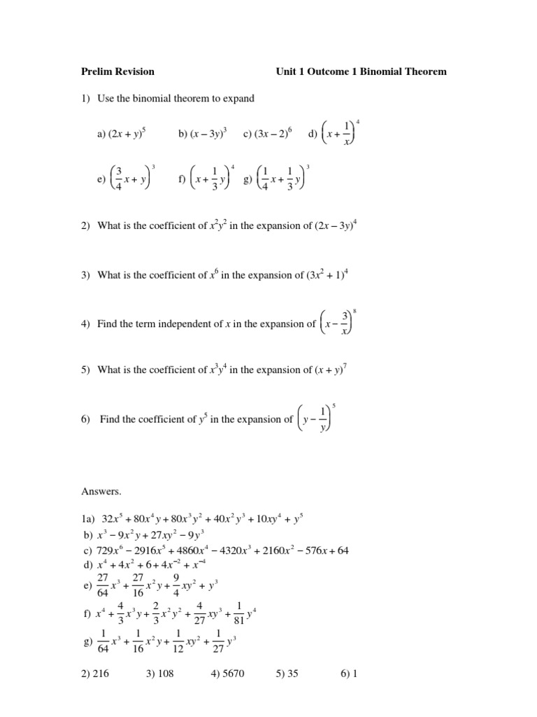 Binomial Theorem Expansion Exercises | PDF