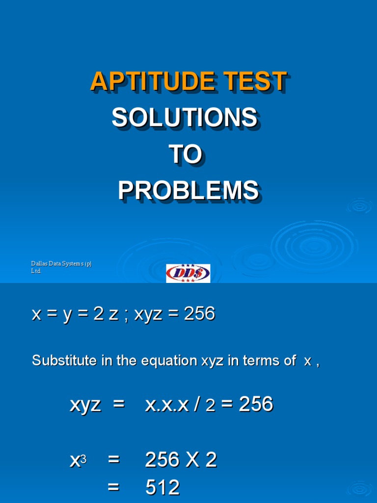 Aptitude Test: Aptitude Test Solutions TO Problems Aptitude Test ...