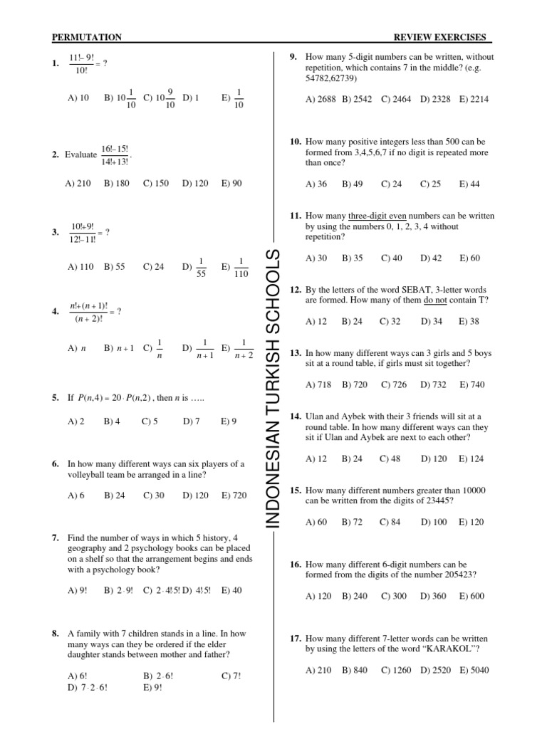 Worksheets Permutations And Combinations Worksheet With Answers permutation combination worksheet discrete mathematics physics mathematics