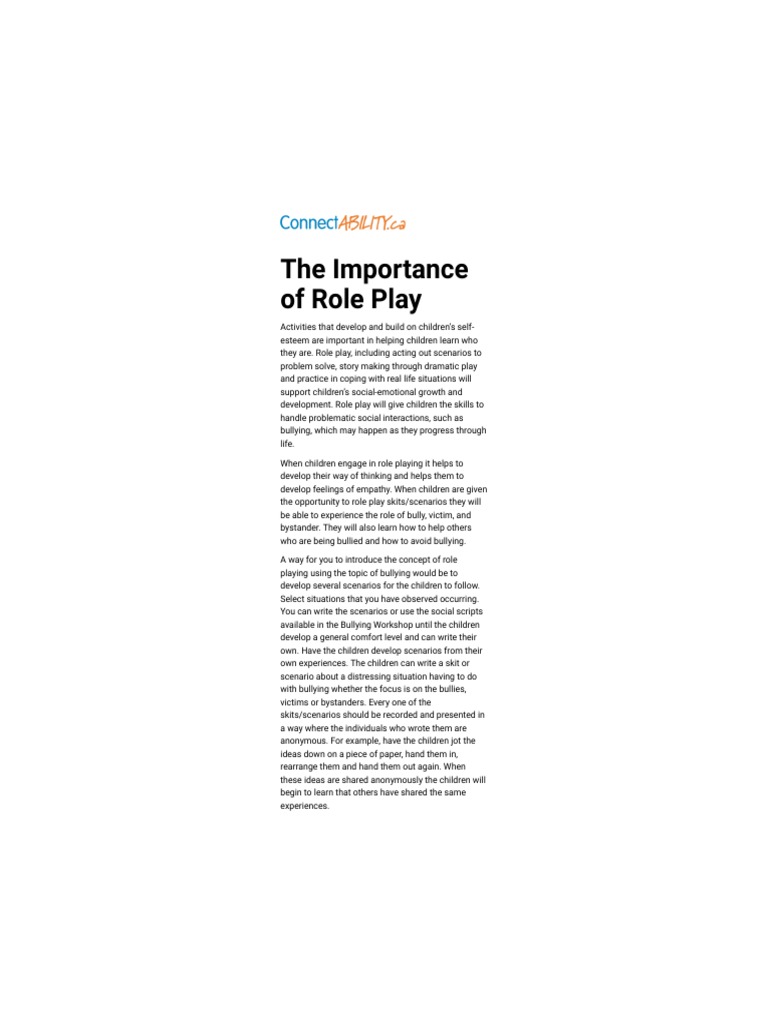 The Importance of Role Play - ConnectABILITY | PDF | Bullying ...