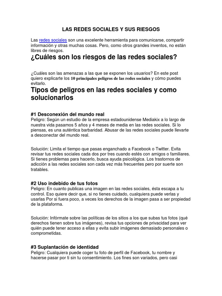 Riesgos en Las Redes Sociales | PDF | Servicio de redes sociales | Facebook