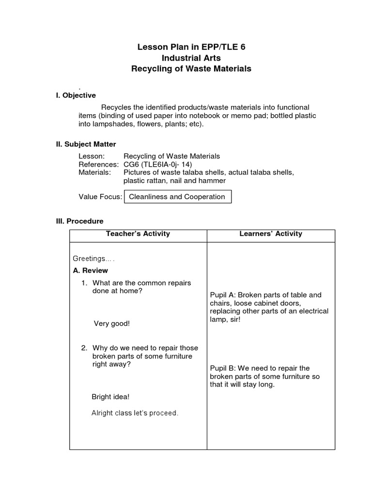 Grade 6 Recycling Lesson Plan | PDF | Recycling | Waste