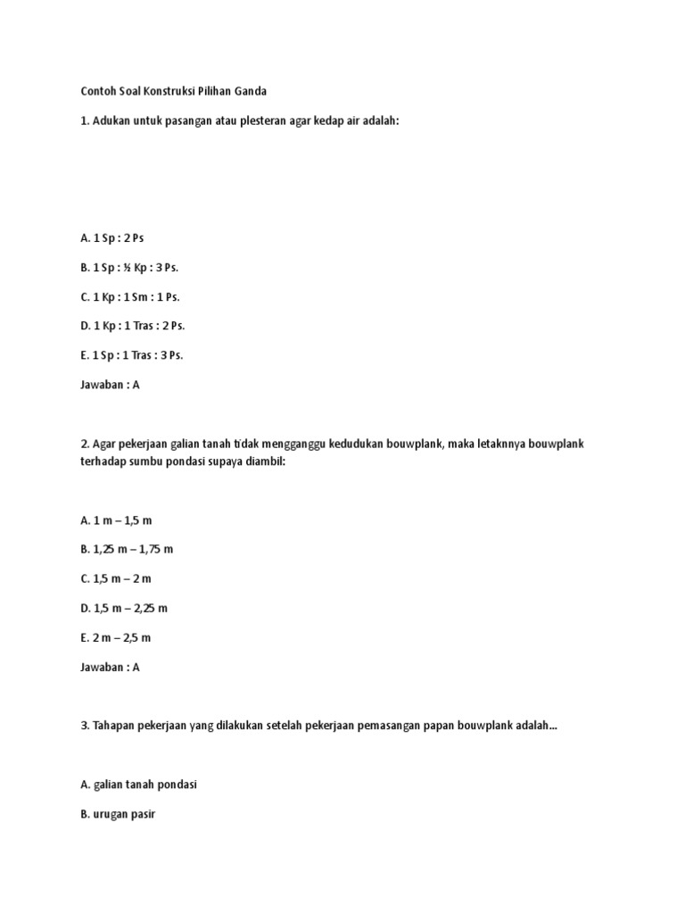 Contoh Soal Konstruksi Bangunan Pdf