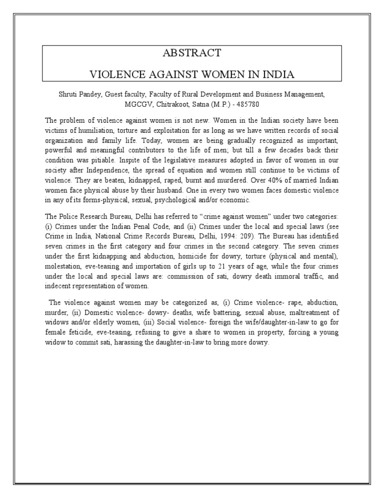 Violence Against Women in India | PDF
