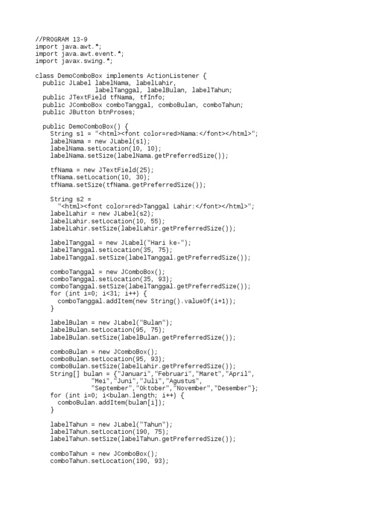CAra Membuat ComboBox Di - Java | PDF | Komputer
