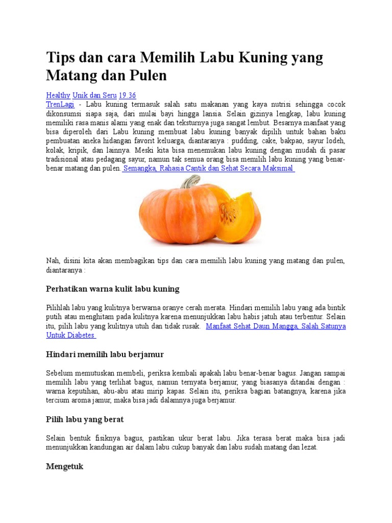 Tips Memilih Labu Kuning Matang | PDF | Memasak, Makanan, & Anggur ...