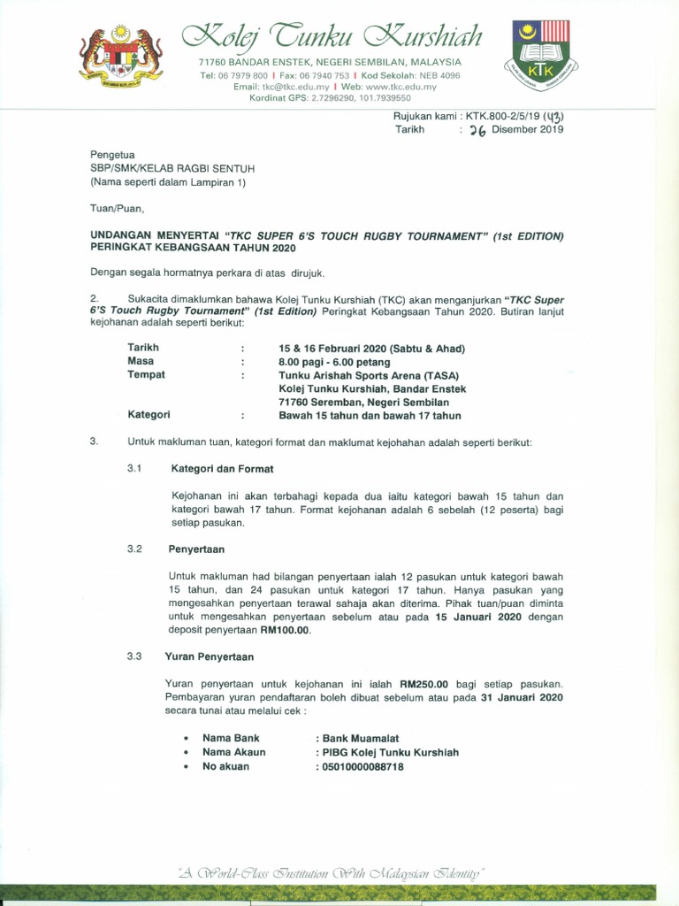 Surat TKC Touch Rugby | PDF