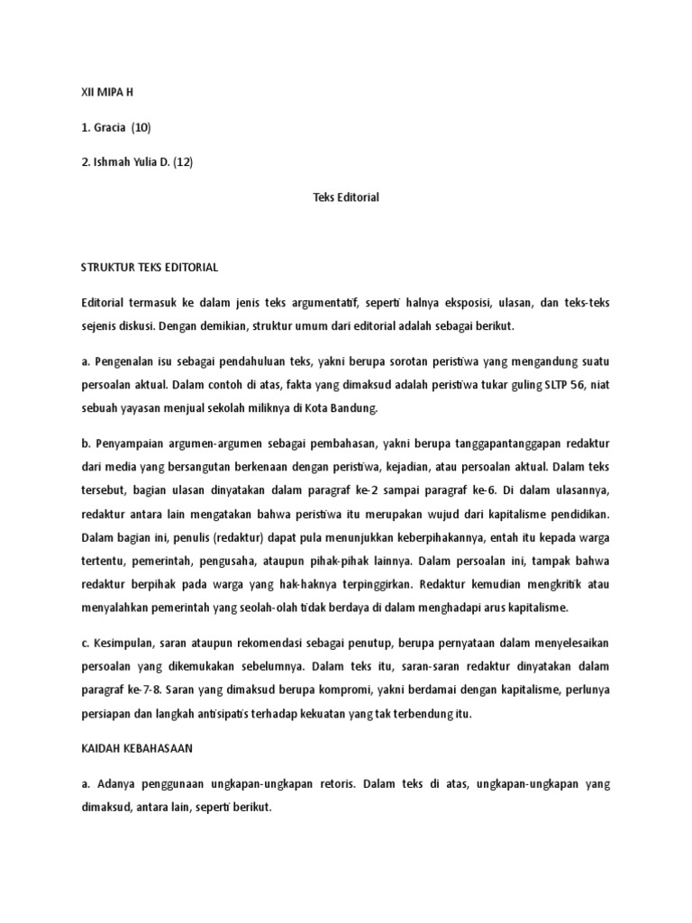 Contoh Teks Editorial Pendidikan | PDF | Sejarah