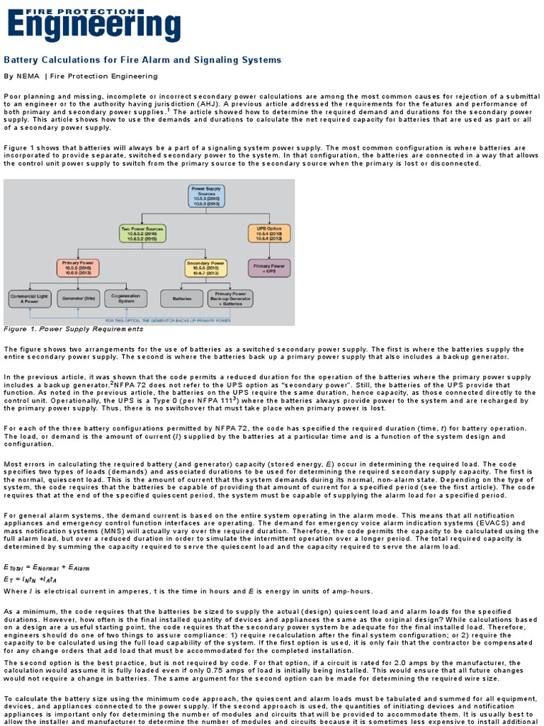 Battery Calculations For Fire Alarm and Signaling Systems SFPE PDF Power Supply Telephone