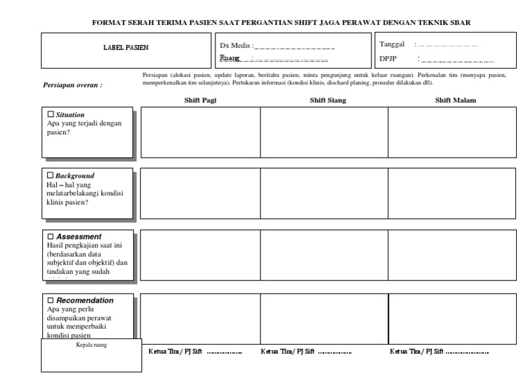 Format Operan Shift Perawat SBAR | PDF