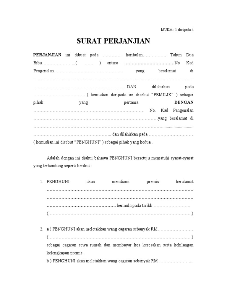 Surat Perjanjian Sewa Rumah Ringkas » Daily Blog Network