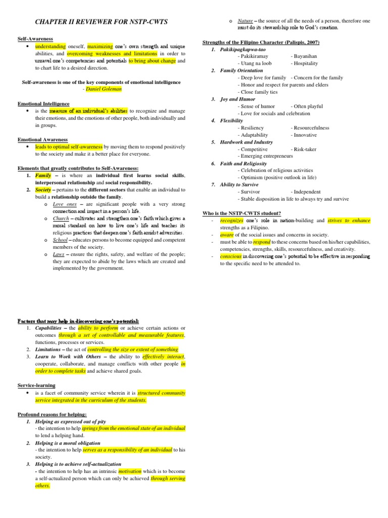 NSTP-CWTS Self-Awareness Guide | PDF | Intention | Self Awareness