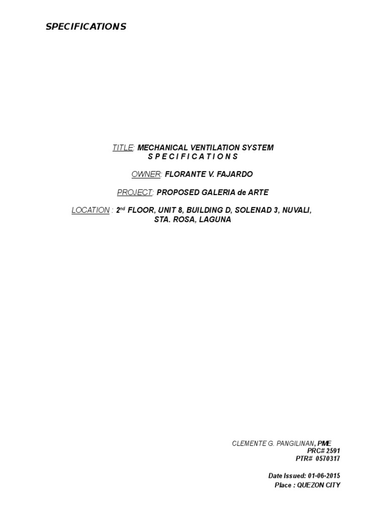 Mechanical Ventilation Specifications | PDF | Duct (Flow) | Building ...