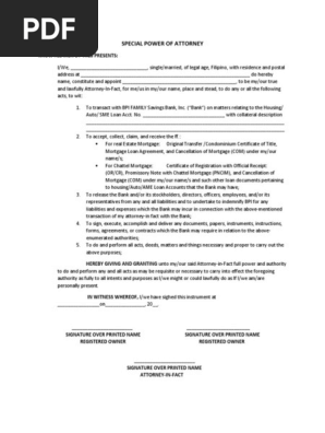 SPECIAL POWER OF ATTORNEY
