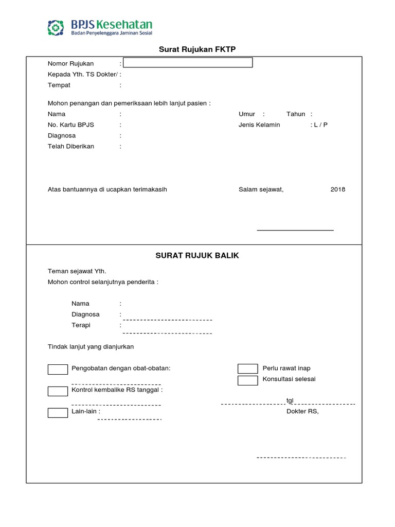 Surat Rujukan Pasien FKTP dan Balik | PDF