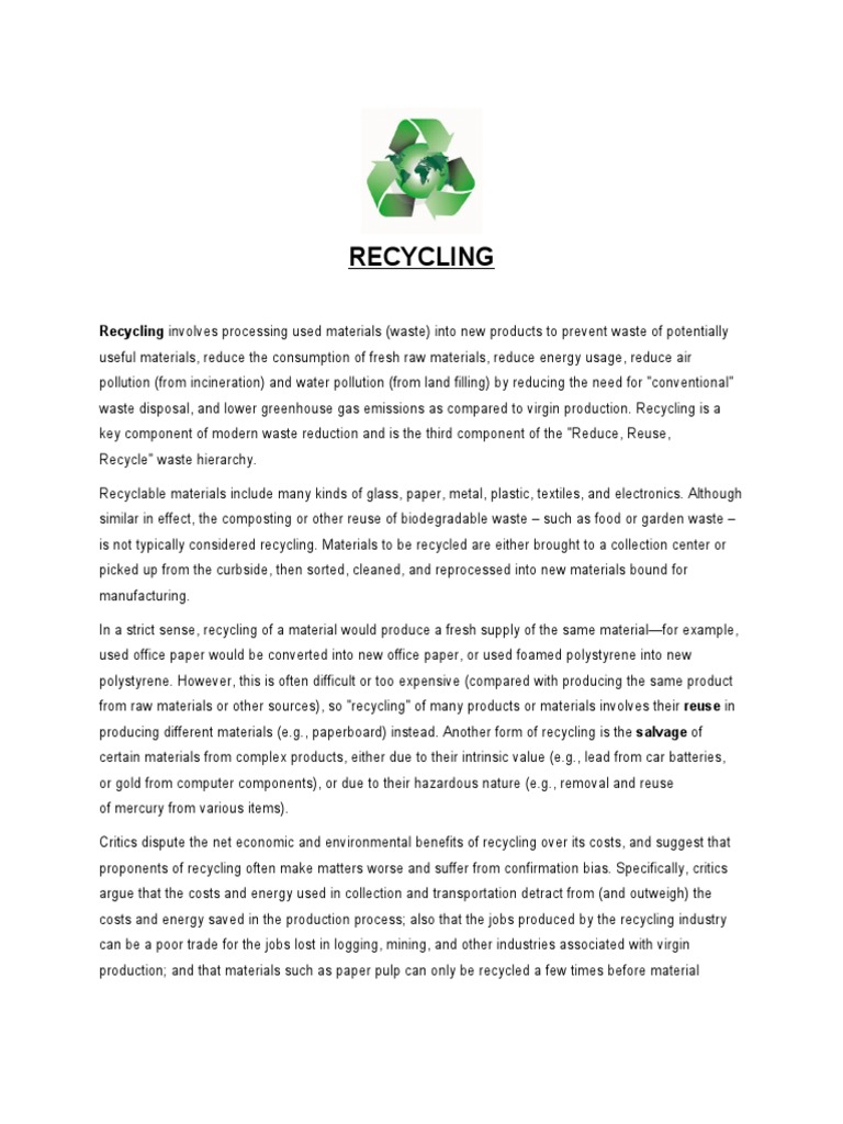 Understanding Recycling: Benefits and History | PDF | Recycling | Waste