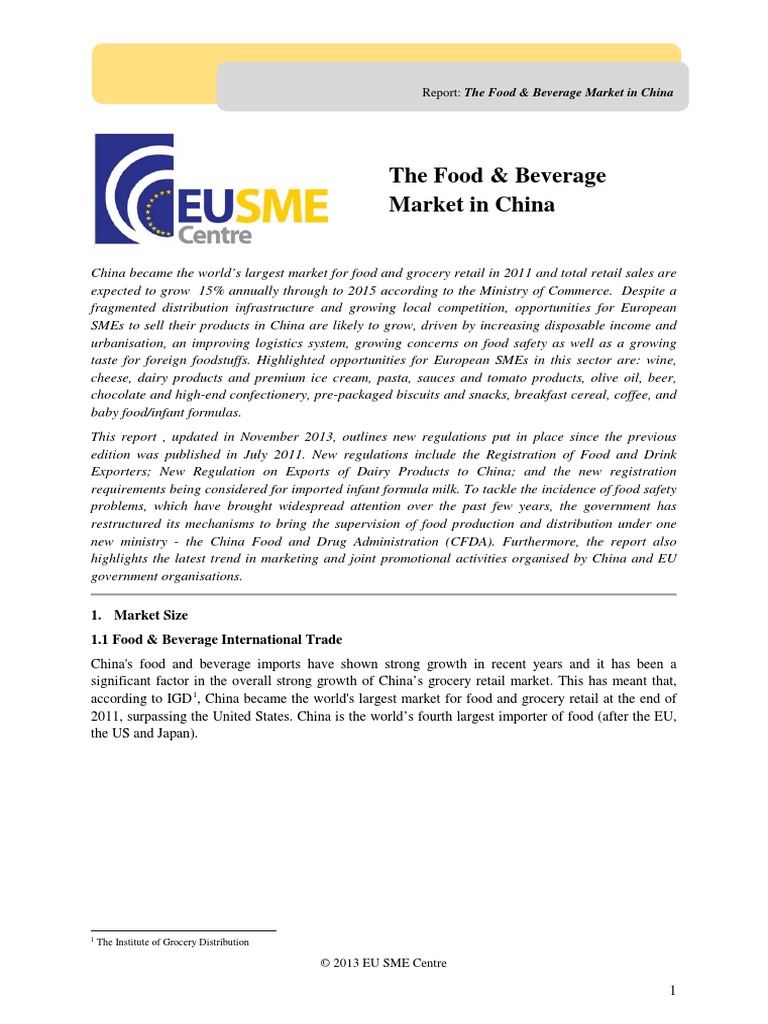 Report - The Food & Beverage Market in China - EN PDF | PDF ...