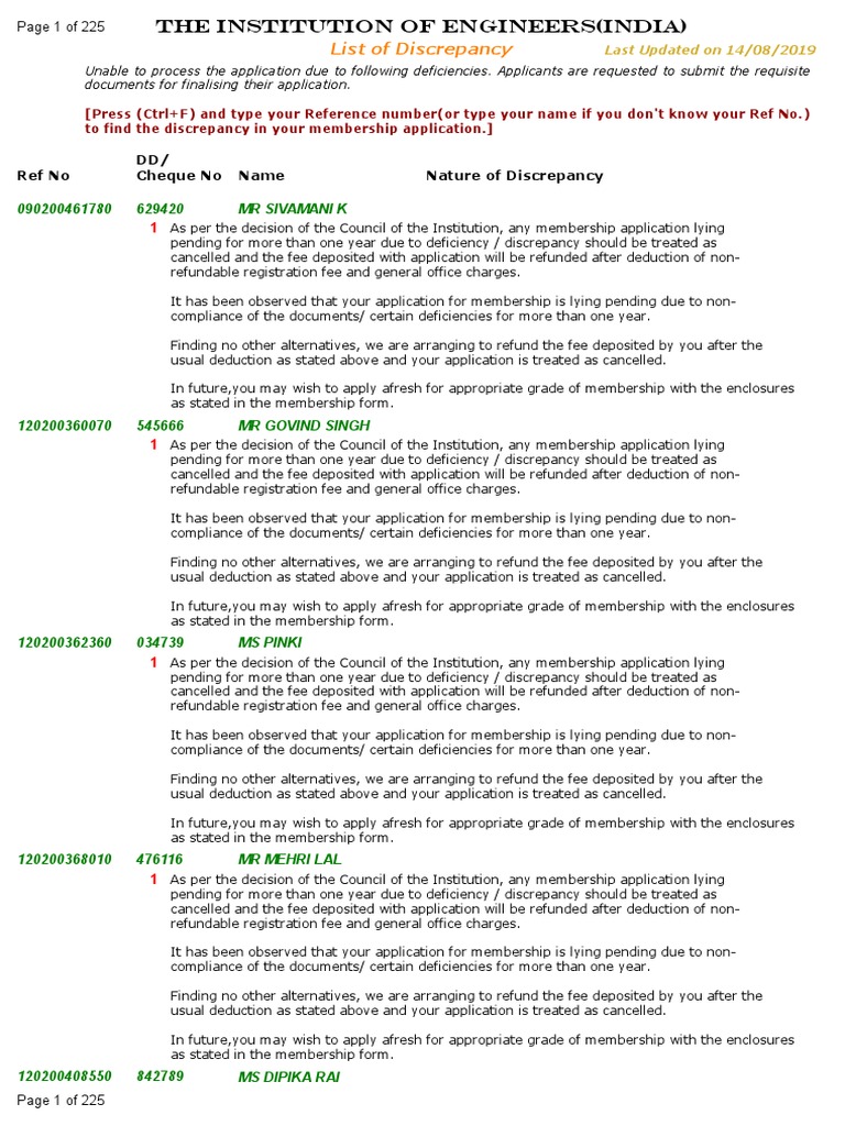 Web Descrepancy List NonCorp PDF | PDF | Fee | Cheque