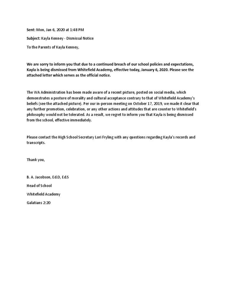 Expelled From School Letter