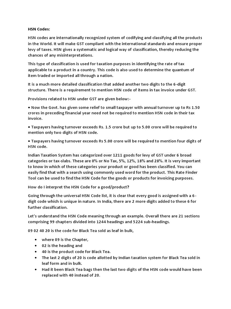 HSN Codes PDF Government Finances Taxes