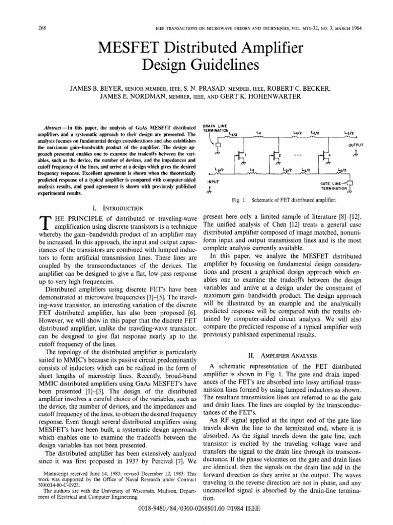 MESFET Distributed Amplifier Design Guidelines PDF Amplifier