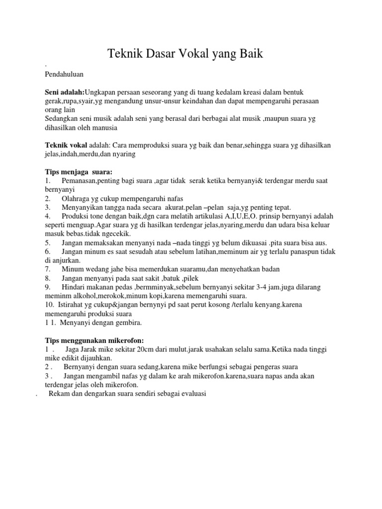 Teknik Dasar Vokal Yang Baik