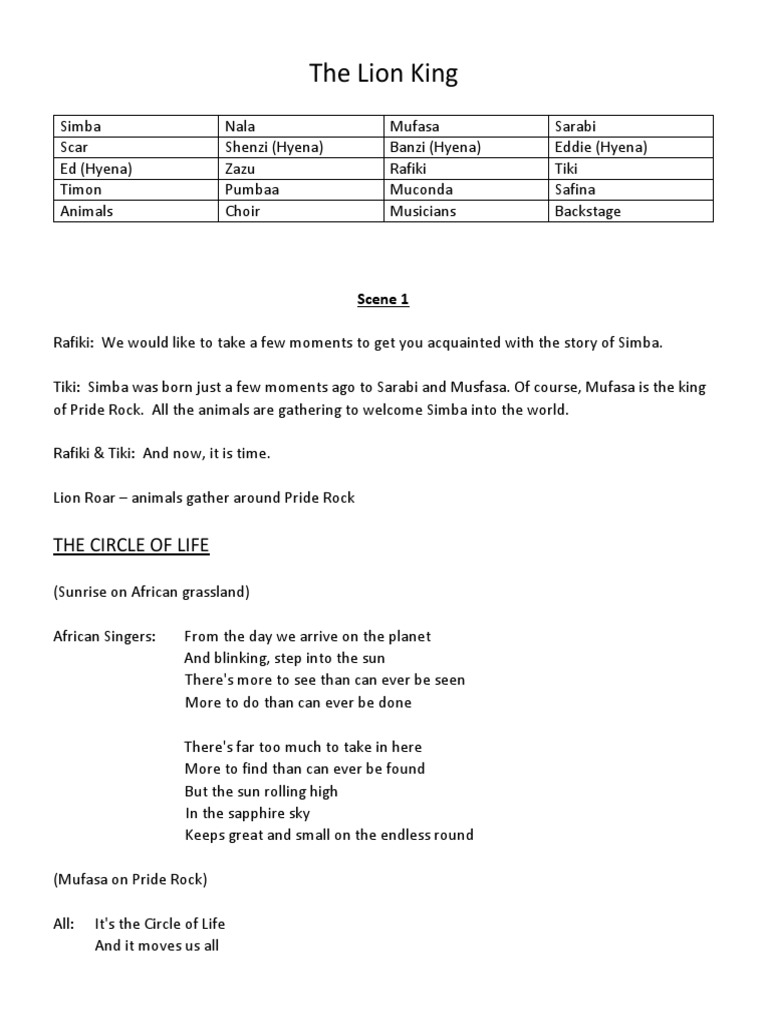 Lion King Script Word
