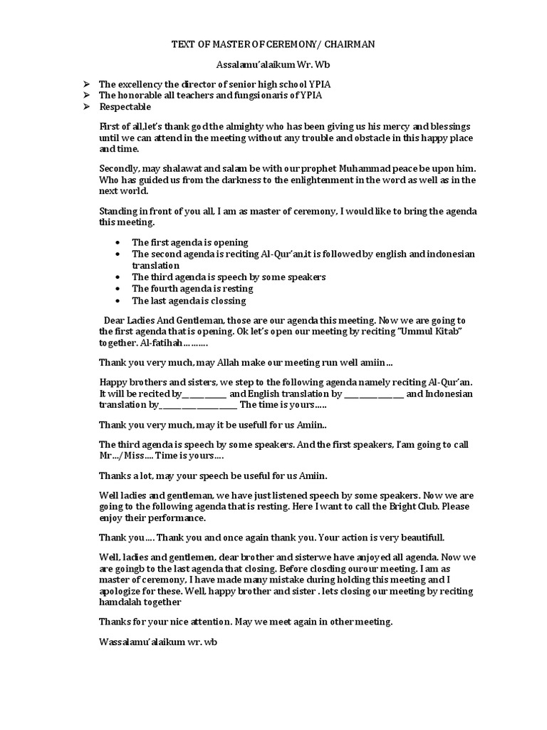 Text Of Master Of Ceremony Pdf Quran Islam