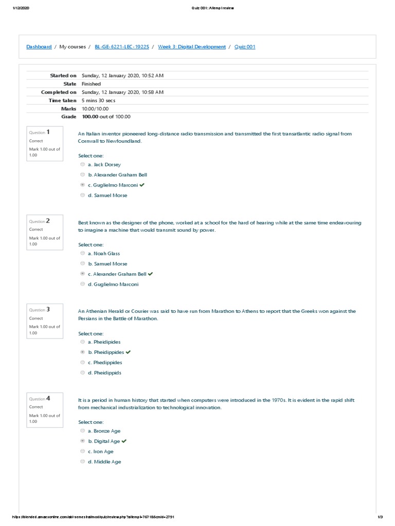 Quiz 001 - Attempt Review PDF | PDF | Communication | Computing