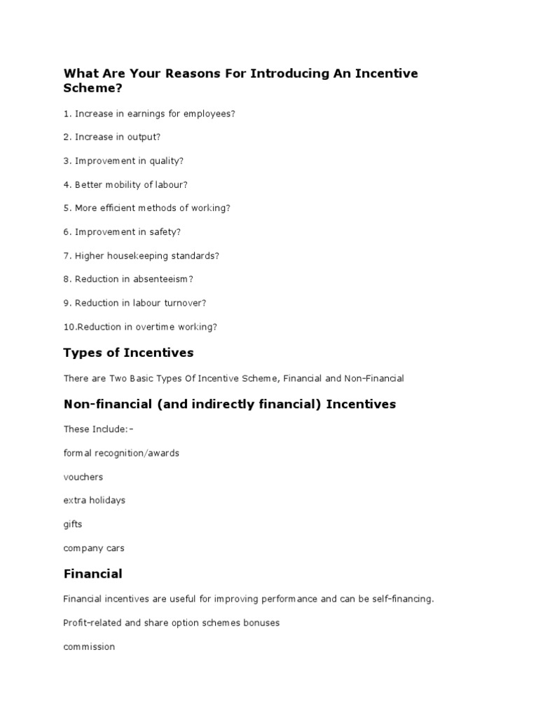 What Are Your Reasons For Introducing An Incentive Scheme? | PDF