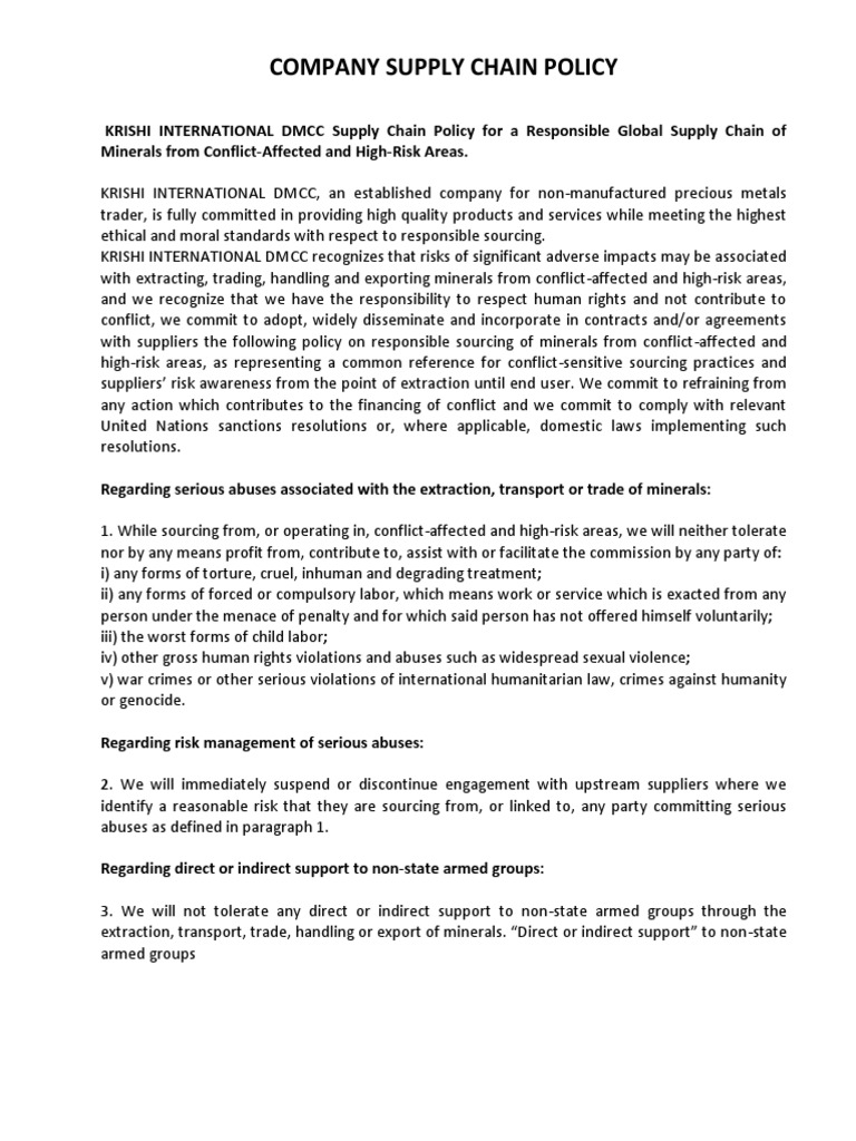 Krishi International DMCC Chain Policy PDF Supply Chain Bribery