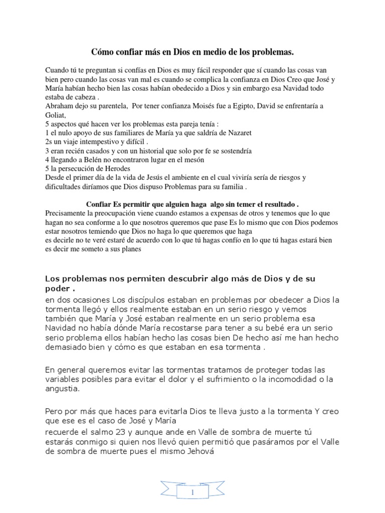 Cómo Confiar Más en Dios en Medio de Los Problemas | PDF | María, madre ...