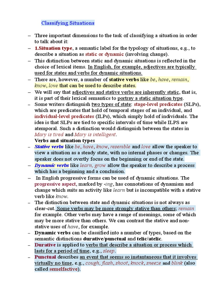 Types of Situations Explained | PDF | Predicate (Grammar) | Semantics
